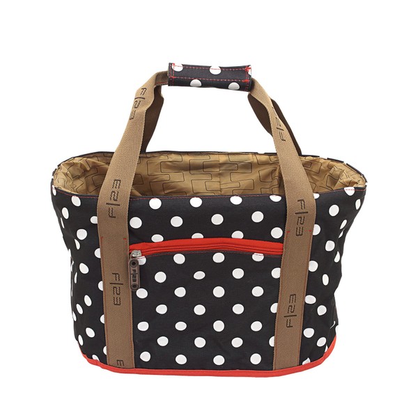 F|23 FI23 Shopping Basket, Integrated Protective Cover, 42 x 27 x 26 cm, Approx. 20 Litres, Ergonomic Shape, Shoppers' Delight, Polka Dots, Black/White, 84110-2