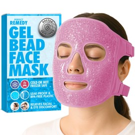 Perfect Remedy- Compresa de hielo facial, mascarilla facial reutilizable de frío y calor, compresa de gel para ayudar con los ojos hinchados y aliviar la inflamación, mascarilla facial refrescante tip