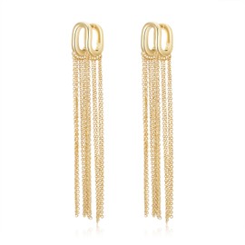 BriLove Fashion Long Tassel Fringe Earrings Chandelier Dangling Chain Dangle Drop Earring for Women Gold-Tone