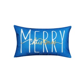 ONWAY Christmas Pillow Cover 12x20 Inch Merry Christmas Gold Blue Decorative Throw Pillows Farmhouse Winter Holiday Decor Cushion Case for Sofa Couch Home Decorations