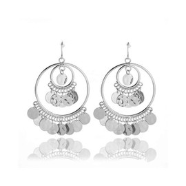 Bohemian Chandelier Coin Sequins Dangle Drop Earrings Ethnic Gypsy Beads Tassel Hoops with Disc Charms Boho Ear Jewelry Women-silver coins