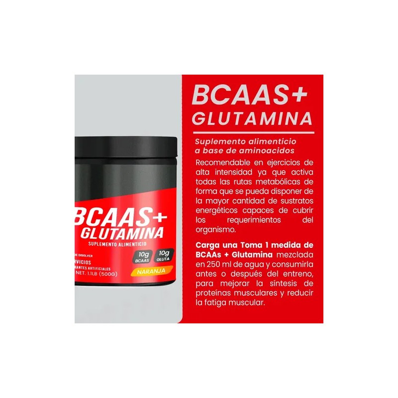 Bcaas + Glutamina Aminoácidos Psn 500g Sabores Naranja