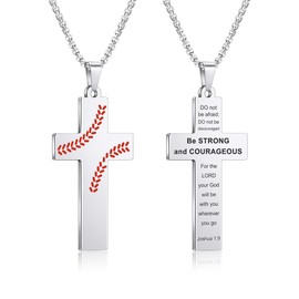 HMOOY Cross Sport Necklace with Inspiring Bible Verse, Stainless Steel Religious Football Pendant Chain Sports Inspirational I CAN DO All Things Christian Faith Jewelry Gifts for Men (Baseball B)