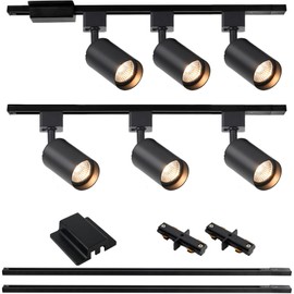 6-Light LED Track Lighting Kit with 6.6FT H Track Lighting Rails & Floating Canopy Connector, GU10 Track Light Kit, Modern Kitchen Track Lighting Fixtures Ceiling Spot Light, Black (No Bulbs)