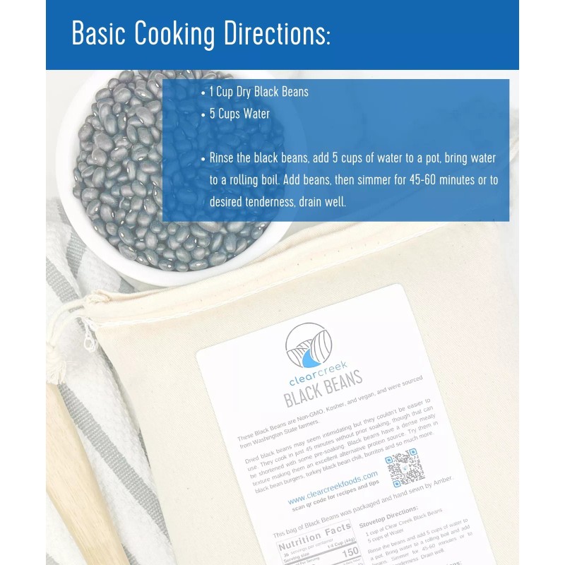 Clear Creek Black Beans, Dry, 4 LBS