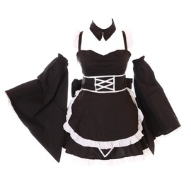 Kawaii-Story JL-674-1 Maid Maid Black 6-Piece Set Anime Maid Gothic Lolita Mini Dress Set Costume Cosplay (S-M)