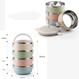 Yontree 4-Tiers Stainless Steel Lunch Box Vacuum Insulated Lunch Containers 2.6L(0.68Gal) (Grey)