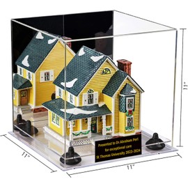 Better Display Cases Versatile Clear Acrylic Display Case - Medium Square Box with Custom Name Plate, Mirror Case, Black Risers and Clear Base 11" x 11" x 11" (A001/V01)