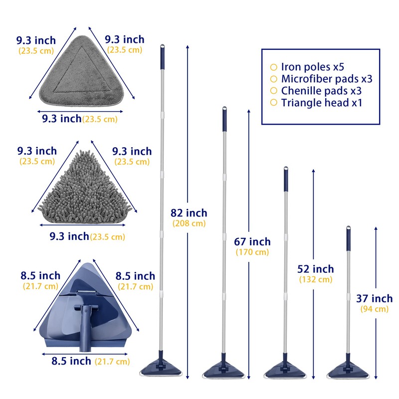TRENNCHI Wall Cleaner Mop with 82" Handle, 360° Rotating Triangle