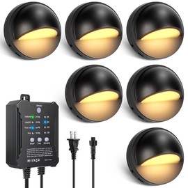 Low Voltage LED Deck Lights Kit, IP67 Waterproof Fence Lights with Transformer Timer and Photocell Sensor, Warm White Outdoor Smart Landscape Step Light for Garden, Walkway, Stair Post Railing 6 Pack