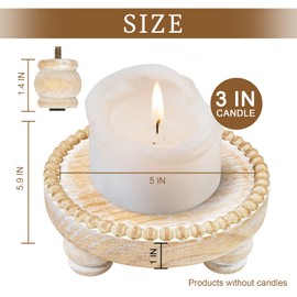 Farmhouse Round Wood Tray Riser, Pedestal Stand with Beaded Edge, Rustic Wooden Candle Trays Decor for Tiered Tray, Candle, Mug Display Decorative, Table Centerpiece, Brwon