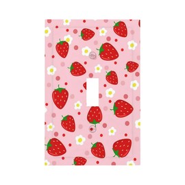 ukutarly Pink Strawberry Floral Light Switch Cover 1 Gang Single Toggle Fruit Daisy Flower Decorative Wall Plate Electrical Switchplate Receptacle Faceplate for Bathroom Bedroom
