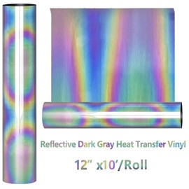 HTVVETUR - Rollo de vinilo reflectante de transferencia de calor HTV de 12 pulgadas por 10 pies, planchar para playera de vinilo elástico de poliuretano (arco iris reflectante, 10 pies)