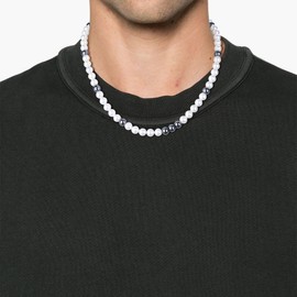 GAVU Men's Shell Pearl Necklace, Stainless Steel Shell pearl Hematite Stainless steel, Hematite