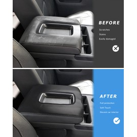 INTGET Center Console Armrest Cover for Chevy Silverado & GMC Sierra Accessories 2014 2015 2016 2017 2018,Leather Arm Rest Box Lid Protector(Carbon Fiber, Jump Seat 2014-2018 Silverado/Sierra etc.)