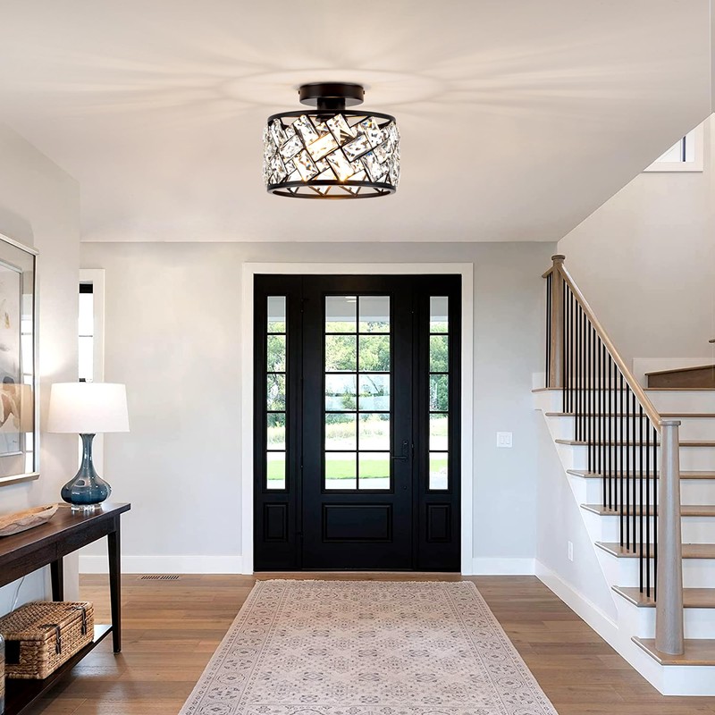 Rpzloila Crystal Ceiling Light Fixture, Modern Semi Flush Mount Ceiling