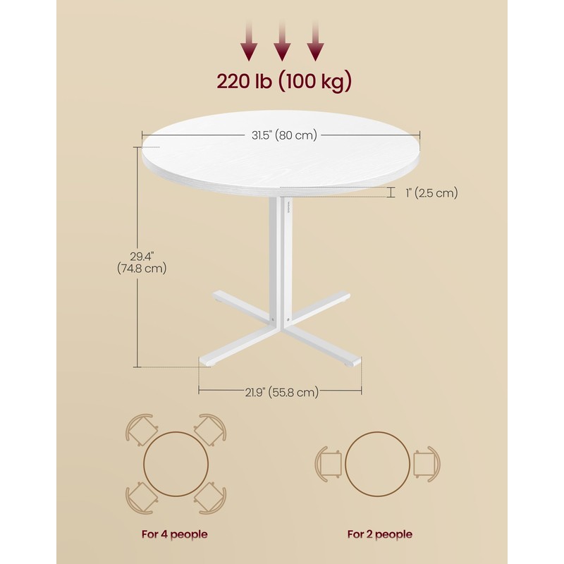 VASAGLE Dining Table, Small Round Kitchen Table for 4 People,