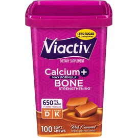 Viactiv Max Formula Calcium +Vitamin D3 Supplement for Bone Health, Rich Caramel, 100 Soft Chews - 6 Pack