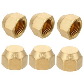 PATIKIL 1/2" Brass Flare Cap, 3/4-16UNF Female Thread 6Pcs SAE Flare Fitting 45 Degree Hex Pipe Fittings for Air Conditioner Refrigeration