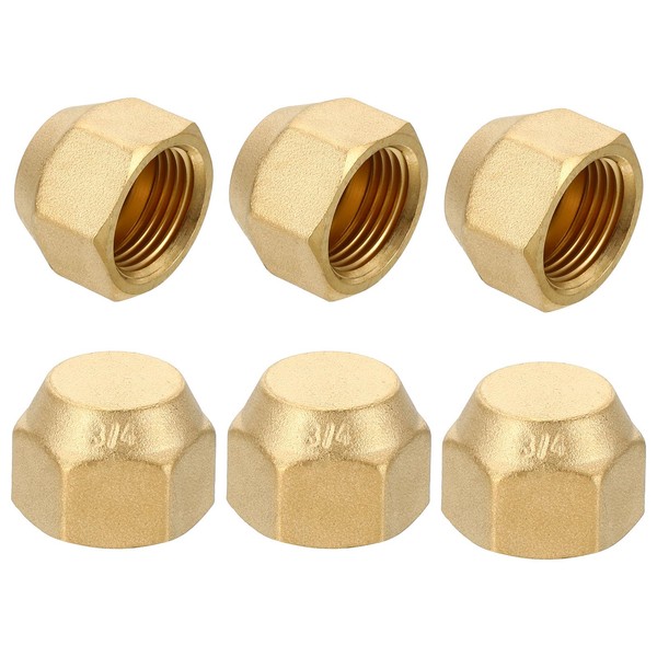 PATIKIL 1/2" Brass Flare Cap, 3/4-16UNF Female Thread 6Pcs SAE