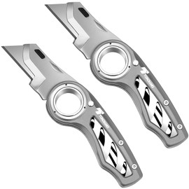 Tondiamo 2 Pcs Folding Pocket Utility Knife Heavy Duty Box Cutter Folding Razor Knife with Anti Slip Finger Loop Easy Change Blades 3 Lock Positions Design(Green)