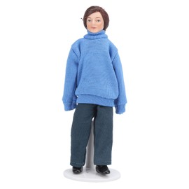1:12 Dollhouse Young Man Figures Miniature Porcelain People with Blue Sweater Decoration