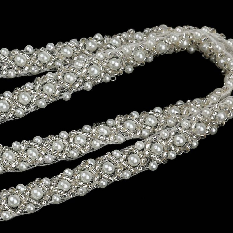 ULTNICE Rhinestone Pearl Ribbon Collar Appliqué Wedding Dress DIY Sewing