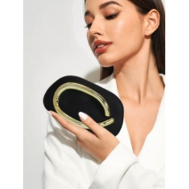 RomanticDesign Women Vintage Evening Clutch Box Bag Metal Decor Handle Crossbody Purse for Party Wedding Prom, Black