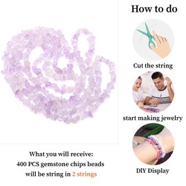 400pcs Natural Chip Stone Beads 5-8mm Healing Crystal Irregular Gemstones Loose Rocks Bead Hole Drilled DIY for Bracelet Necklace Earrings Jewelry Making Crafting (Lavender Amethyst 2 Strands)