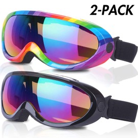 Yizerel Ski Goggles, Pack of 2, Snowboard Goggles for Kids, Boys & Girls, Youth, Men & Women, with UV 400 Protection, Wind Resistance, Anti-Glare Lenses, New Edition