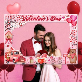 Valentine Day Photo Prop Frame Pink Heart Selfie Photo Booth Picture Frame and Props Valentine Day Festival Party Decoration Supplies