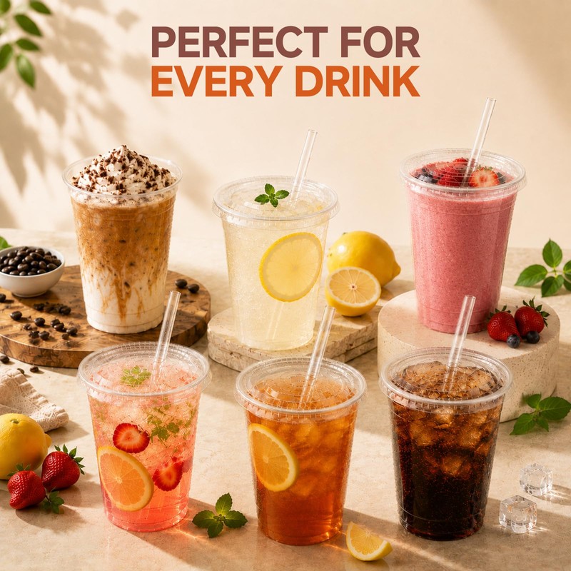 110 Set 16oz Disposable Smoothie Cups with Lids and Straws