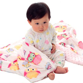 BORITAR Baby Blanket Soft Minky with Double Layer Dotted Backing, Lovely Pink Owls Printed 30 x 40 Inch, Receiving Blankets
