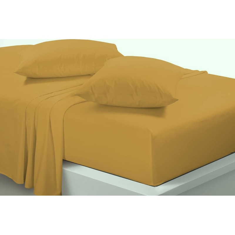 Fitted Bed Sheet With FREE Pillow Case Poly Cotton MUSTARD