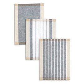 Kracht Jacquard Tea Towels, Half-Linen, Assorted Stripes, Anthracite/Black/Beige, 50 x 70 cm, Pack of 3