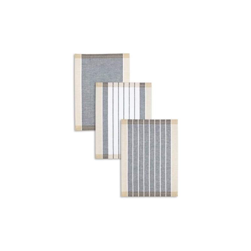 Kracht Jacquard Tea Towels, Half-Linen, Assorted Stripes, Anthracite/Black/Beige, 50 x