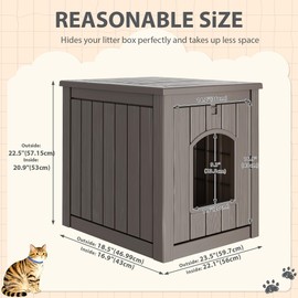 WTFGO Cat Litter Box Enclosure, Plastic Outdoor Cat House Weatherproof, Multi-Functional Hidden Litter Box Furniture for Living Room, Backyard, Patio, Black