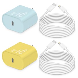 i Phone Charger 10 Ft Fast Charging 2-Pack 20W PD Fast Charger with 6Ft Fast Charging Cable, Type C Fast Charging Block & Fast Charger Cord for IP 14/13/12/11, i Pad & More [Blue and Yellow]