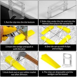 300 Pcs Tile Leveling System Wedges - Reusable Tile Leveler Wedges for 1/8",1/12",1/16", 1/32" Spacers and Leveling System Clips for Wall Floor Tiles, Stone Installation, Yellow