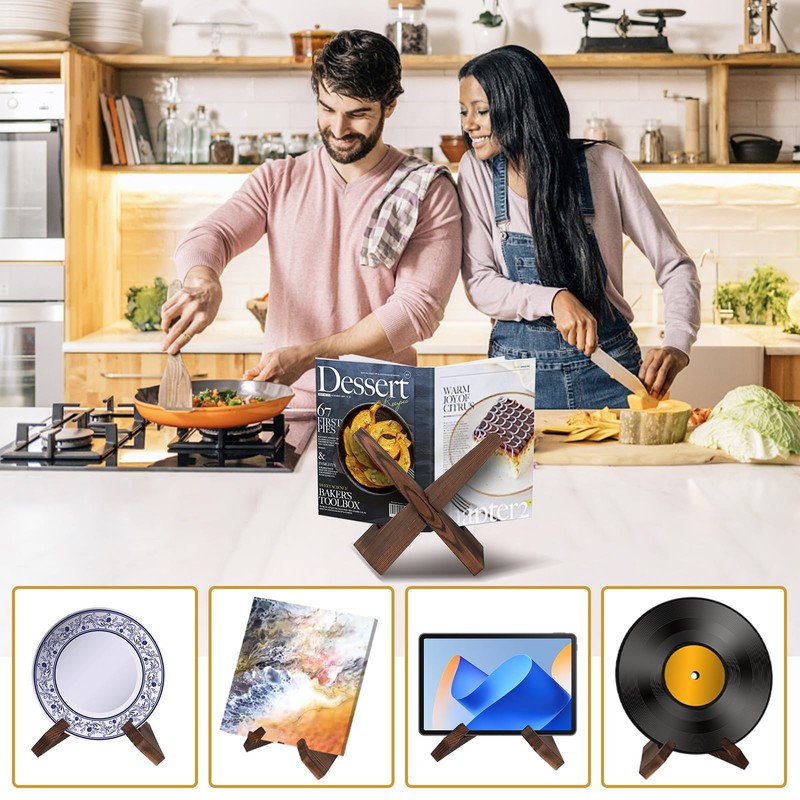 Essovee Cookbook Stand for Kitchen Counter, Rustic Recipe Book Holder,