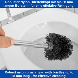 Premium Toilet Brush Set, 4 Pieces, in Black, Stainless Steel Handle, Diameter 8 cm Brush Head, 26 x Diameter 1.5 cm Bar Handle with M14 Internal Thread, Removable Toilet Brush Head, Toilet