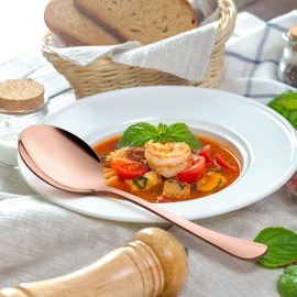 LIANYU Copper Serving Spoons Set of 6, 9.8 Inch Stainless Steel Large Dinner Buffet Catering Banquet Serving Spoons, Mirror Finish, Dishwasher Safe