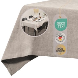 Chambry Tablecloth 100% Linen Beige 120 cm x 180 cm Choice of Size and Colour Robust Table Linen ÖkoTex Certified Made in Germany