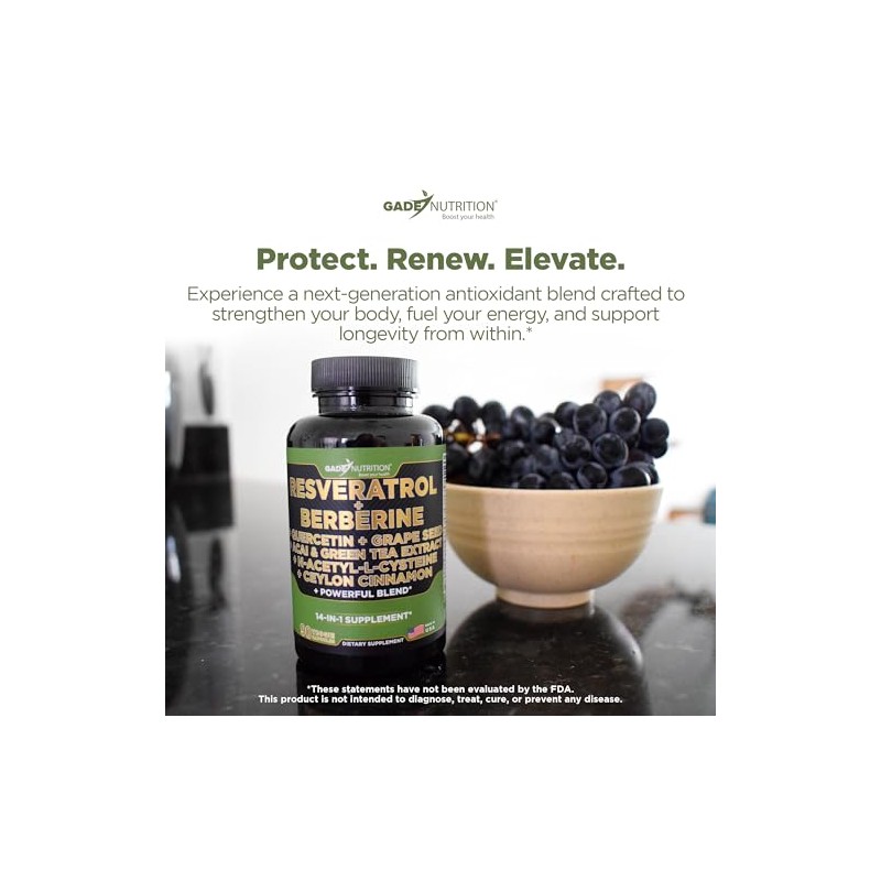 Gade Nutrition Resveratrol Berberine Quercetin Grape Seed Extract Green Tea