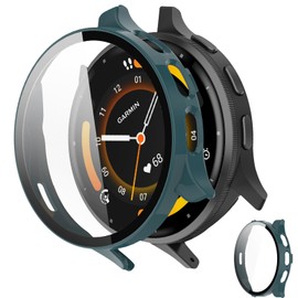 INIAYOH For Garmin Venu 3S カバー ガーミン Venu 3S 保護ケース 強化ガラスフィルム+超耐衝撃PCフレーム 反射低減 指紋防止 軽量スリム設計 (グリーン)