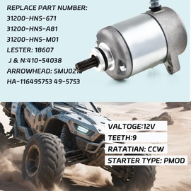 San-IgniteX Starter Motor for Honda 2000-2006 ATV TRX350FE/FM/TE/TM & Rancher 350 Four Trax 329cc - Replaces 31200-HN5-M01, 31200-HN5-A81, 31200-HN5-671, 26-1215, SMU0215​​