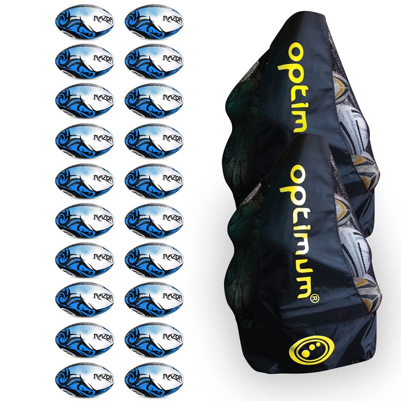 Optimum Razor Rugby Ball, Black/Blue, Size 5