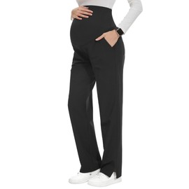 POSHGLAM Women's Maternity Scrubs Pant Workwear Casual Cargo Pregnancy Pants(Black, X-Large)