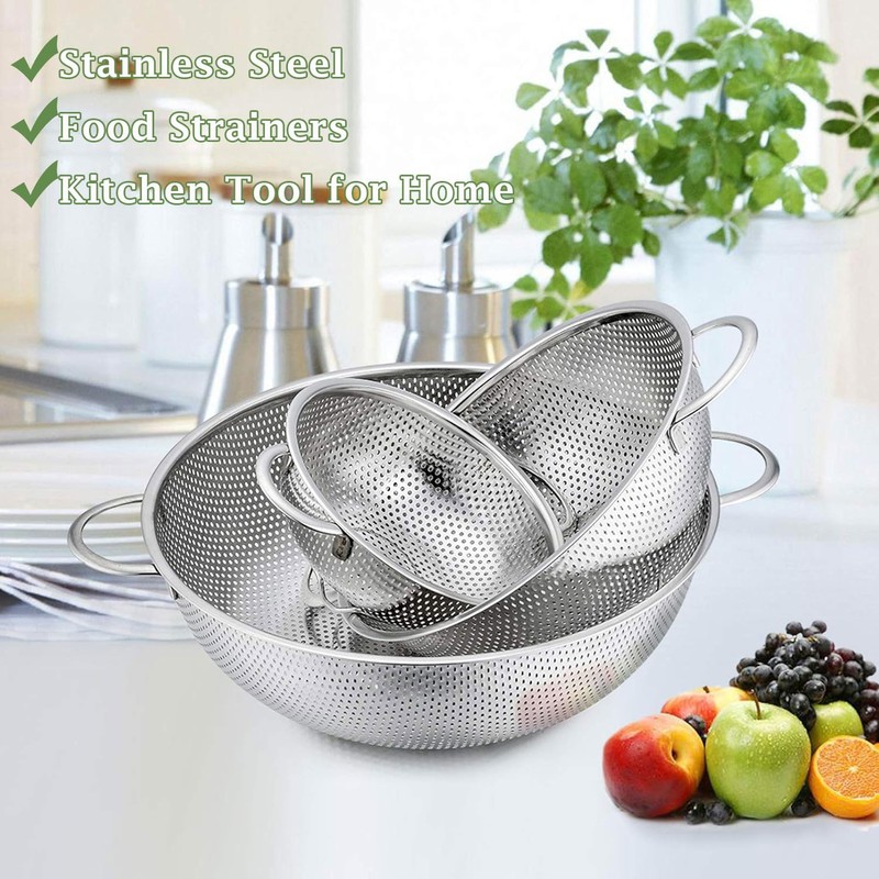 Set of 3 Stainless Steel Colander, 1/3/5Quart, Metal Sink Colander