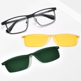 FONEX Pure Titanium Glasses Frame Men Square Magnet Clip On Eyeglasses with Polarized Lens (F85776_Silver)